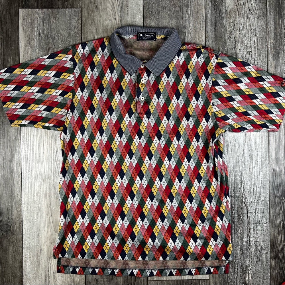 Vintage 90s Burberry Rare Argyle Polo Shirt – Pre-1999 Made in U.S.A. Size Med